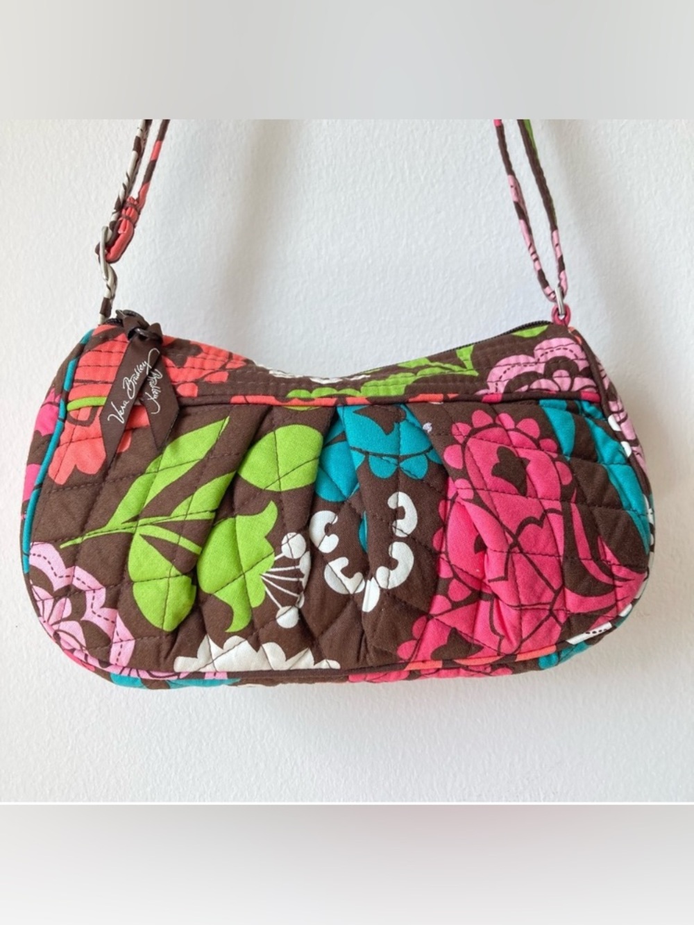 Vera Bradley Frannie Bag Lola Crossbody Shoulder Flower Print Brown Small EUC